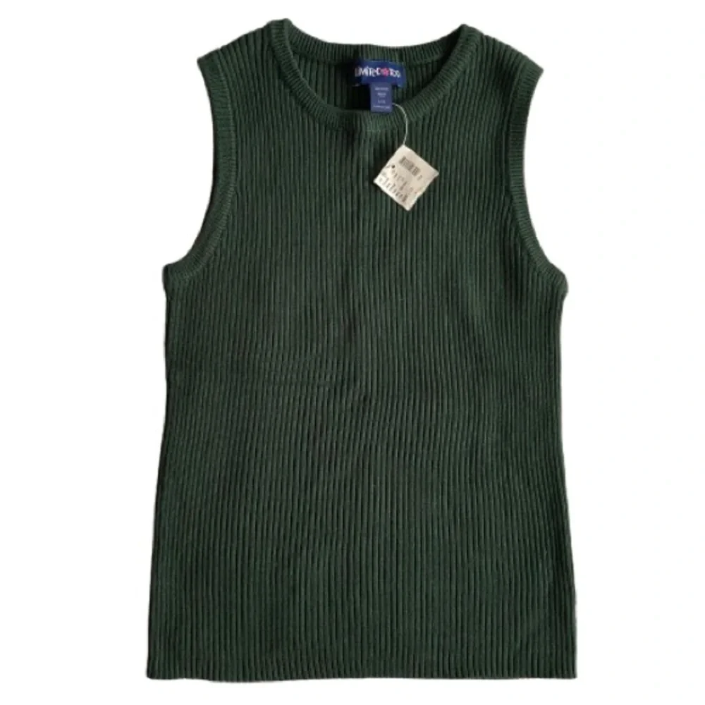 Vintage Limited Too Girl's Dark Green Ribbed Tank Top Size L (14) Y2K Retro NWT
